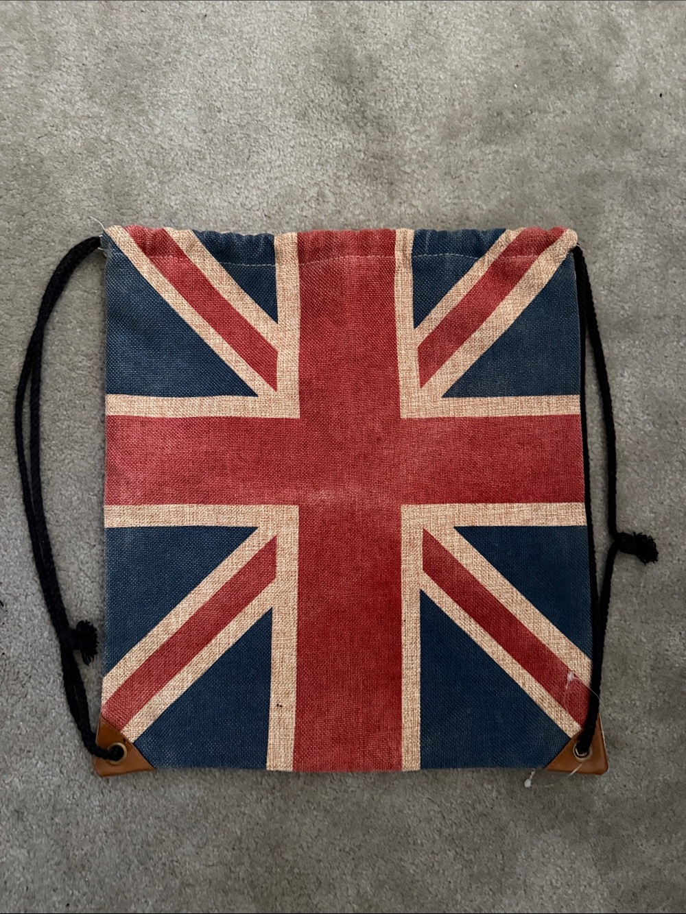 Union Jack Drawstring Backpack - Blue & Red Canvas Gym Bag